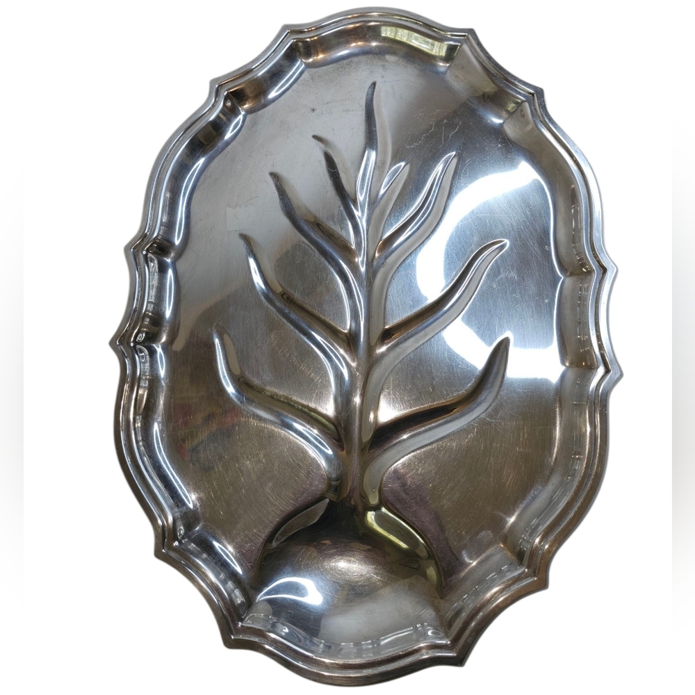 Silver Plated Serving Meat Tray with Tree Of Life Design